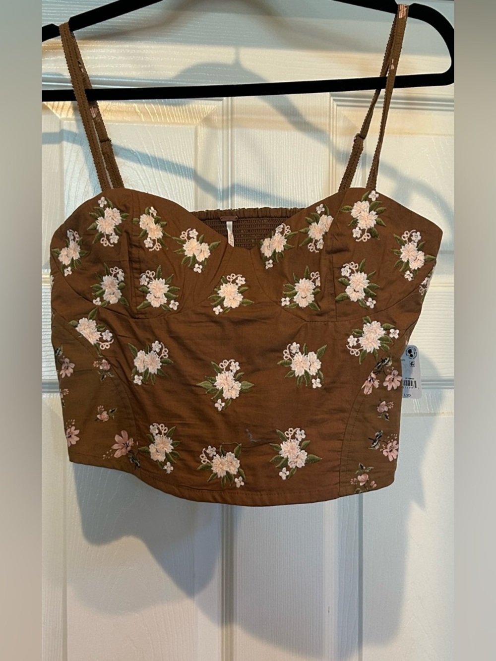 Free People Brown Floral Embroidered bustier like top, size S, NWT